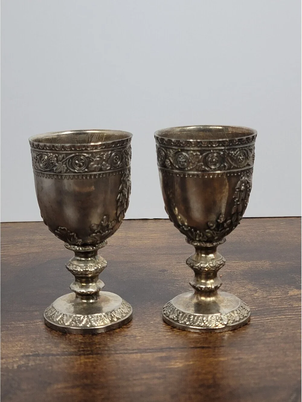 Vintage Ornate Silver Plated Goblet Pair
